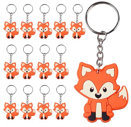 Sporgo 36 Stück Waldtier Schlüsselanhänger: Tierschlüsselanhänger der Karikatur, Fuchs Schlüsselanhänger für Kinder, Fuchs Deko, Kinderggeburtstag für Mädchen Junge Geschenk