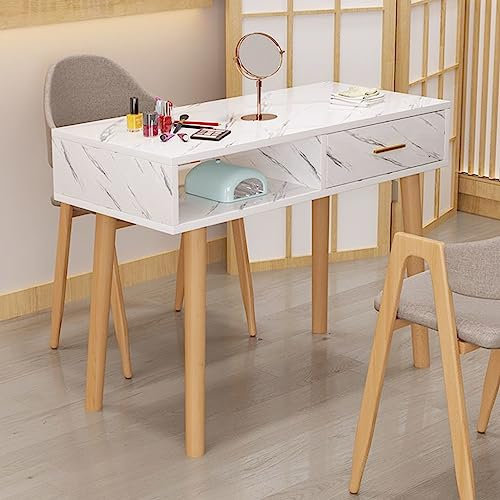 Tavolo professionale per nail art con cassetto e gambe in finto marmo, banco da lavoro per tecnici delle unghie, elegante e funzionale (100 x 40 x 78 cm)