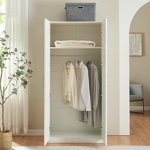 [en.casa] Armadio Guardaroba per Camera da Letto Armadio Chiuso con Ante a Persiana Scomparto e Asta Appendiabiti 176 x 80 x 52 cm MDF - Bianco