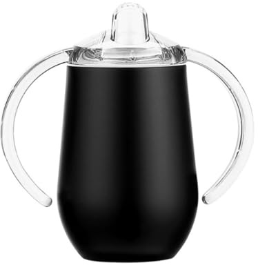 Stgbcst Botella de aprendizaje de acero inoxidable de 300 ml con asa, vaso educativo de dos capas, vaso educativo a prueba de fugas y hervidor, con pico de pato (negro)