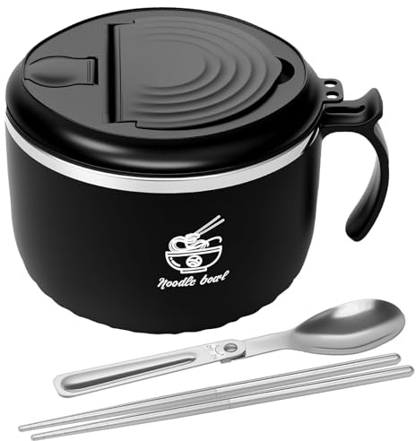 BAODBF ramen skålset med lock, 1 600 ml omedelbar nudelskål, isolering och täthet pastaskål, ramskål med sked och pinnar (01)