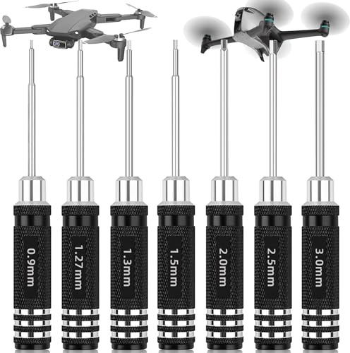 YUEMING 7Pcs Sechskant Schraubendreher Satz, RC Werkzeug Set 0,9mm, 1,27mm, 1,3mm, 1,5mm, 2mm, 2,5mm, 3,0mm RC Werkzeug Innensechskant Schraubenzieher Handwerkzeug für Modellbau Auto Boot Quadcopter