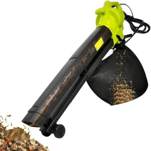 Soffiatore per foglie da giardino, soffiatore per foglie da 3000 W, aspiratore trituratore con ruote, sacco di raccolta delle foglie da 40 litri, velocità del vento 270 km/h, soffiatore d'aria legge