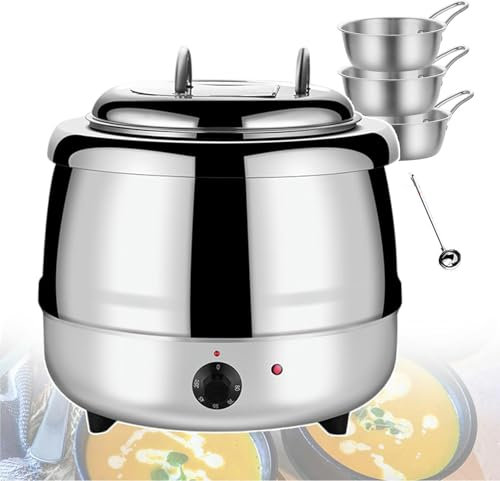 SGKOMN Hervidor eléctrico de Acero Inoxidable con 1 Cuchara sopera y 3 tazones, Estufa eléctrica para Sopa con Rango de Temperatura de 35 a 80 °C, Calentador de Buffet de g (White)