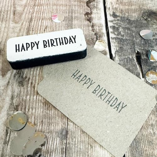 Happy Birthday Rubber Stamp, Wooden Craft Ink Stamp for Cards | Create charming handmade birthday creations with crisp, decorative stamped designs.