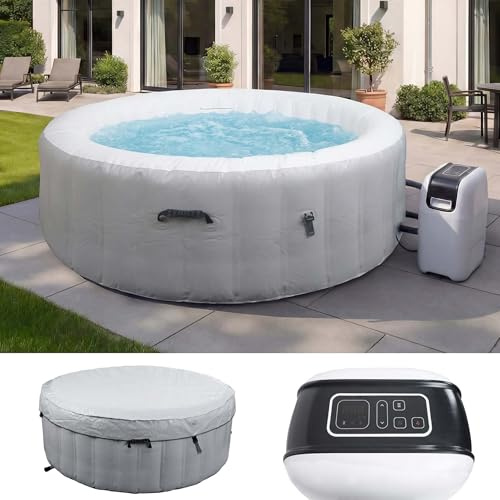 Mendler Whirlpool HWC-N97, 4 Personen, In-/Outdoor heizbar aufblasbar Pumpe PVC laminiert, rund Ø 180cm - grau-weiß