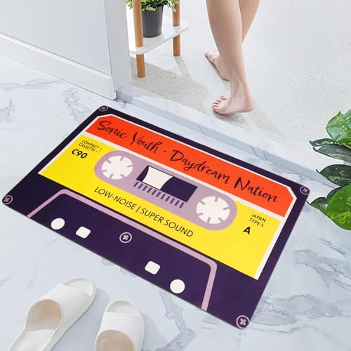 KRIPINC Alfombra Diatomita Baño con Diseño de Casete, Estilo C 60x90cm | Alfombra Ducha para Melómanos, Absorbe Agua, Secado Rápido y Antideslizante, Adecuado para Baño Salón Dormitorio Pie de Cama