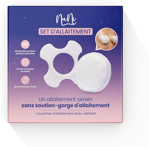 NuNi Coussinet Allaitement - Coussinets d'Allaitement Réutilisables & Autocollants - Coquille Lavable Kit Maternité Maman - X 6 Protège-Mamelons + 2 Supports Silicone & 1 Nettoyeur Silicone Inclus