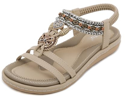 GemChve Sandales Plats Femme Été Confortable Mode Bohême Décontracté Chaussures Plage Lightbrown 42 EU