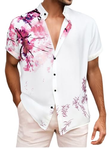 JIANROU Chemise Homme Élégant Été Grande Taille Chemisette Manches Courtes Confortable Chemise À Fleurs Décontractée Chemises