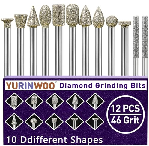 12 Stück Diamant Fräser Set Körnung 46, Diamant Frässtifte Schleifstifte Kompatibel mit Dremel Rotary Tool mit 1/8 Schaft Passform für Stein Glas Keramik Schnitzen,Schleifen,Polieren,Gravieren