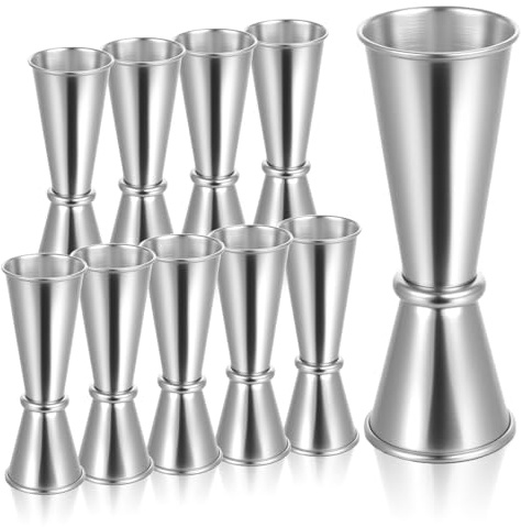 10 Pcs Silver Jigger for Bartending, 2 oz & 1 oz Double Japanese Jiggers, 304 Stainless Steel Shots Glass Measuring Cups for Cocktails, Home Bar, Kitchen Bartender Tools