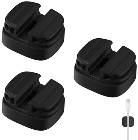 3Pcs 3 in 1 Spring Cable Holder Clips Adjustable Wire Holder Organiser Desk Tidy No Residue Adhesive Cord Management for USB Charger Cable Power Cords Wall PC Car Office Home Black
