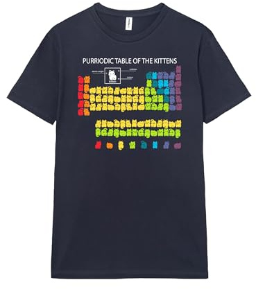 Pampling Camiseta de Manga Corta Estampada, 100% Algodón, Ropa Unisex para Hombre y Mujer, Serigrafiada con Cuello Redondo y Corte Recto, Color Azul (Purriodic Table of The Kittens, L)