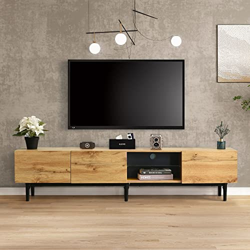 NIUAWASA Meuble TV moderne 175 x 31 x 41 cm, meuble bas avec grain de bois, éclairage LED variable, meuble TV