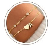 Turandoss Buchstaben Armband Damen Gold - 14K Vergoldete, Personalisierte Armband Mädchen mit Buchstaben Gold, Herz Armkette mit Initialen, Geschenke für Frauen Mädchen Mama Geschenk Freundin Schmuck