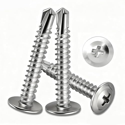 100 Piezas M4.2 x 25mm Tornillos Autorroscantes, Tornillos de Cabeza Plana Phillips de Acero Inoxidable 410, Tornillos Autorroscantes Cabeza Plana Tornillería Inox para Madera Metálica