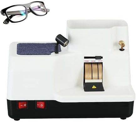 Meuleuse manuelle pour verres optiques, ponceuse pour verres de lunettes avec éclairage LED, 3 meules, volume d'eau réglable, rectifieuse pour verres en résine, verre et plastique