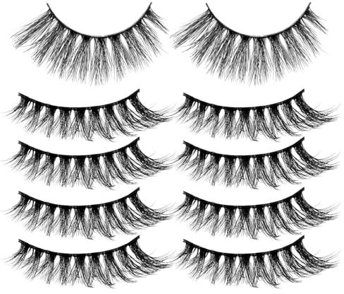 PLAFOPE 5 pares Pestañas Postizas Negras Fibra Artificial Largas y Espesas para Mujer Maquillaje Natural Extensiones Ojos