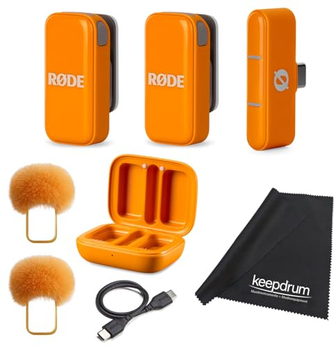 Rode Système de micro sans fil USB-C sans fil pour smartphones Orange avec chiffon en microfibre Keepdrum