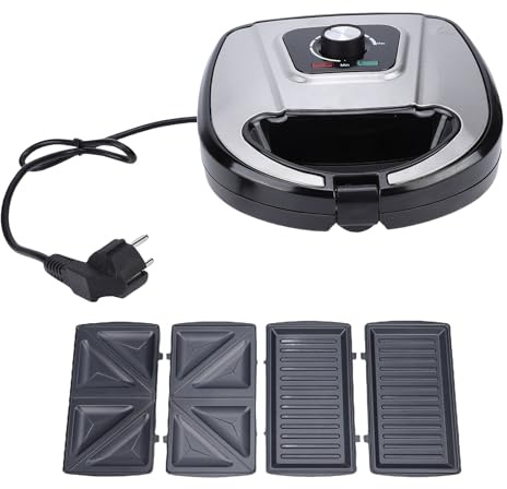 Pssopp Sandwichera Eléctrica 3 en 1, Tostadora de Paninis y Gofreras con Placas Antiadherentes Extraíbles para Desayunos y Otras Tareas de cocina.
