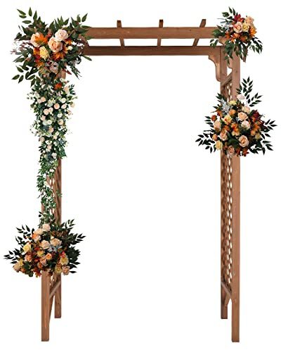 Bonnlo Rosenbogen Holz mit Rankgitter, Flachdach,Stabil und Wetterfest, Speziell für kletternde Pflanzen,Hochzeit&Dekoration für Garten und Hof, 152 * 60 * 215cm, Dunkelbraun