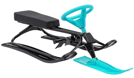 Schneeschlitten, Kinderschlitten mit Lenkrad und Bremse, Skischlitten Rutschbrett, Robuster Stahlrahmen Schlitten 100kg Tragkraft, für 3–15 Jahre, Cooles Kart Design für Skifahren, Eislaufen, Grün