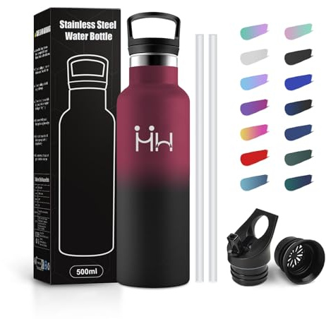 JAPORIA Botella Termica Niños 500ml, Botella Agua con Pajita, Cantimplora Termica con Doble Aislamiento, sin BPA, Fácil de llevar, Termo para Niño, Niña, Adulto, Bicicleta, Oficina, Escuela