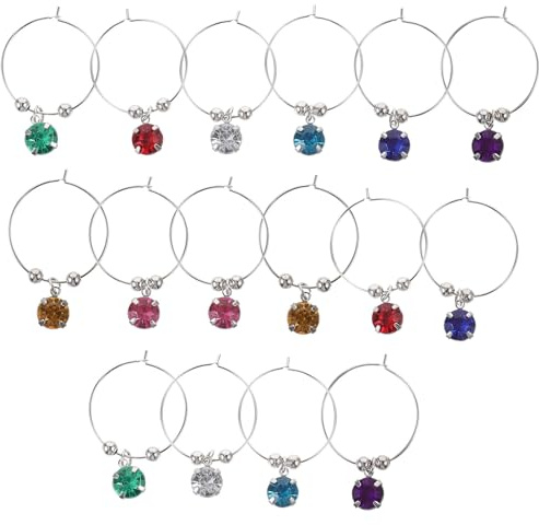 Anelli Colorati in Acciaio per Identificare Calici da Vino, 16 Pezzi | Diamanti Decorativi Raffinati, Apertura e Chiusura Rapide, per Riunioni Familiari, Bar, Ristoranti e Hotel