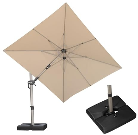PURPLE LEAF Parasol Déporté 2,5 x 3 m avec Pied, Aluminium Champagne, Parasol Inclinable, Rotation à 360°, Protection UPF 50+, Tissu Imperméable et Indéchirable, Pour Restaurant, Piscine, Beige