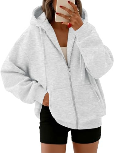 LILLUSORY Zip Up Hoodies For Women Uk Oversized Sweatshirts Fleece Jackets | Full Zip,Plus Size Tops,Fall Gym Outfits,Capsule Wardrobe Clothing,Autumn Clothes