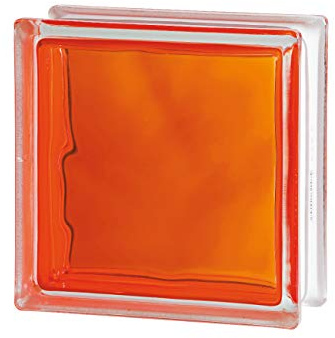 Bloc de verre orange injecté ondulé, 19 x 19 x 8 cm