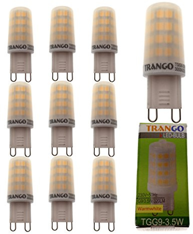Trango 10er Pack LED Leuchtmittel G9-3.5W*10-3.5 Watt - 3000K warmweiß zum Austausch G9 Leuchtmittel - kein Flackern AC 220-240V - 360° Abstrahlwinkel