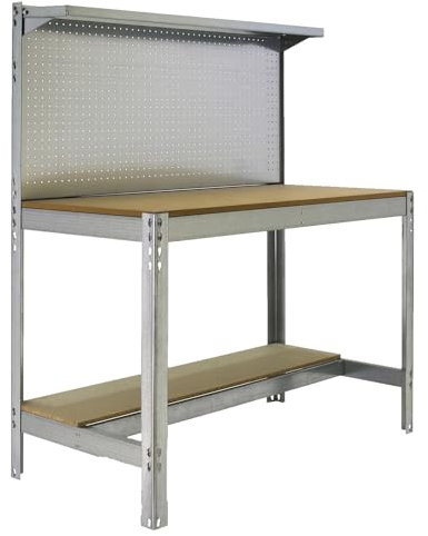 Simon Rack Banco de Trabajo Taller, Capacidad Carga 600 kg, 1445x1210x610 mm, Mesa de Trabajo, Galvanizado/Madera - BT3