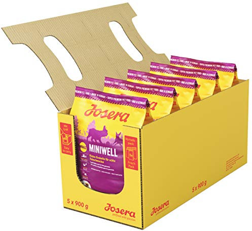 JOSERA Miniwell (5 x 900 g) | Adult Mini | Premium Trockenfutter für ausgewachsene Hunde Kleiner Rassen | Geflügel & Reis | Kleine Kroketten | extraverträglich | weizenfrei | Hundefutter | 5er Pack