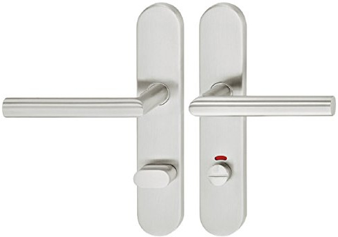 JUVA Design Türgriff Edelstahl Türbeschlag Tür-Knopf Drückergarnitur mit Langschild für Zimmertüren - WC-Badezimmer Links - Mit Knauf - Inklusive Schrauben - Türgriffe Innentüren - Türgriffe
