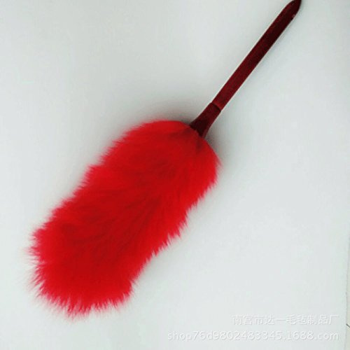 Lambswool Feather Duster mit massivem Holzgriff, flexibel, Gute Griffe, antistatisch, waschbar Staubwedel für Zuhause, Büro und Auto, zieht und hält Staub (rot)
