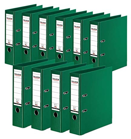 FALKEN 10x Chromocolor Premium-Ordner 8cm breit DIN A4 grün | Made in Germany Kunststoffbezug außen und innen