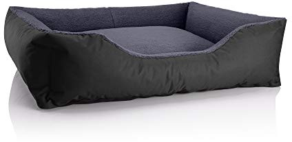 BedDog Hundebett Teddy, Hundesofa aus Cordura und Microfaser-Velours, waschbares Hundebett mit Rand, Hundekissen Vier-eckig, für drinnen, draußen, Größe XL, schwarz-grau