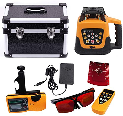 Samger Rotationslaser Rot Linienlaser 360 Grad IP54 Kreuzlinienlaser Selbstnivellierend, Horizontaler Vertikaler, Arbeitsbereich 500M Außenbereich Arbeitszeit 20 Stunden mit Fernbedienung, Empfänger