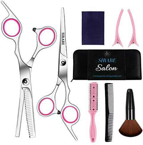 Sirabe 9-teiliges Haarschneidescheren-Set, Effilierschere, professionelles Friseursalon-Heimscheren-Set für Männer und Frauen