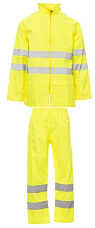 PAYPER Hi-VI RAINSET Completo Tuta Antipioggia da Lavoro Alta visibilitÓ Unisex Uomo Donna 100% Poliestere Bande Riflettenti Cappuccio Chiusura Zip Giallo Fluo (3XL)