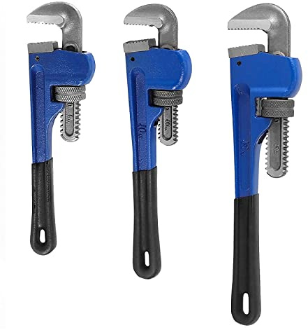 HOIGON 3 Piece Heavy Duty Plumbers Pipe Wrench Set, 8 10 14 Heat Treated Adjustable Straight Pipe Plumbing Wrench Set with Soft Grip for Household Plumbing Repairs
