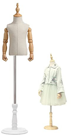 HAIPENG Kinder Schneiderpuppe Torso Büste, 105-168cm Höhenverstellbar Nähpuppe Mit Holzarmen, Bekleidungsgeschäft Schaufenster Ausstellungsständer, 2 Farben (Farbe : Weiß, Größe : 2 Years Old)