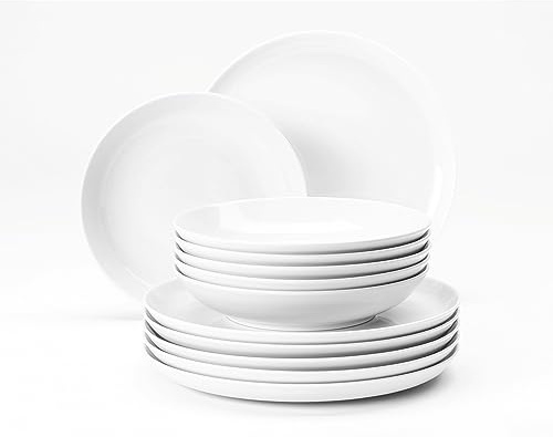 Seltmann Weiden | Tafelservice 12-teilig | Lido uni | 6 Speiseteller, 6 Suppenteller, Weiß | penteller
