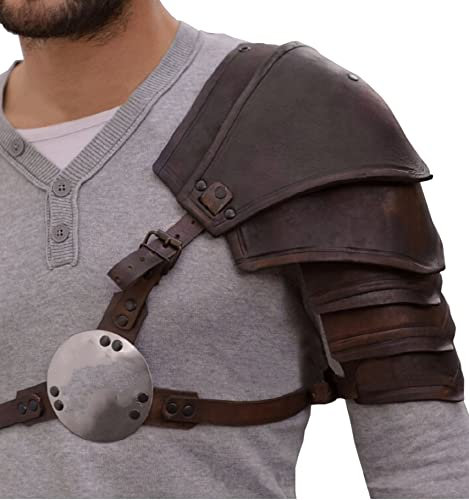 Mittelalterliche Brustpanzerung Wikinger Leder Brustplatte Verstellbare Rüstung für Männer und Frauen für LARP Halloween Cosplay Party (Schulterkessel)