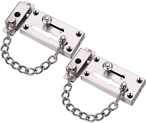 AVRYN Schlosskette Türkette, Edelstahl Diebstahlsicherungskette Türkette Türschnalle Diebstahlsicherungsschnalle Sicherheitskette Türriegel (Farbe: Nero, Größe: 2 Stück) (Color : Silver)