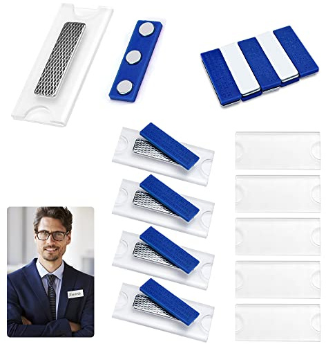 SIYINGSAERY 10 Pzs Placas de Identificación Magnéticas Nombre Placas Identificativas Personal con 3 Imán Fuerte y Adhesivos Chapas Identificativas Trabajo Etiquetas Imanes para Camisas, Uniforme(Azul)