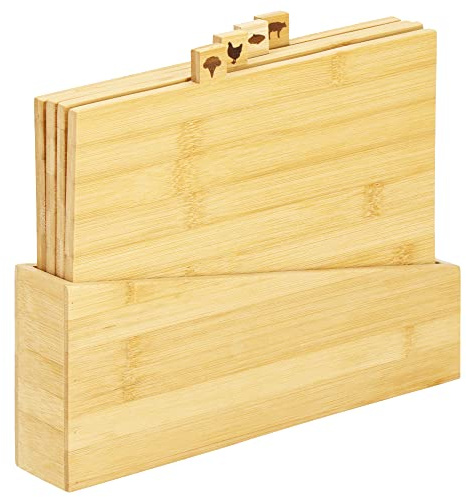 SPRINGOS Lot de 4 planches à découper en bambou avec support 22 x 28 cm