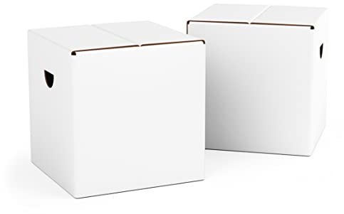 FOLDZILLA Kinderhocker Pappe 2er Set 29 x 29 x 29 cm – Papphocker Sitzhocker Falthocker Sitzwürfel Hocker Kinderzimmer – Weiß zum Bemalen/Bekleben